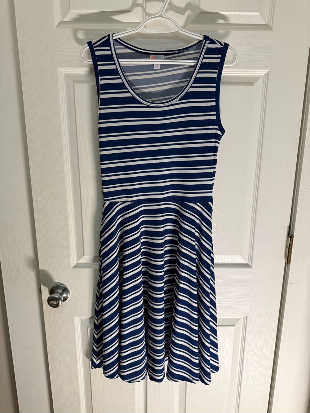 LuLaRoe Navy and White Striped Sleeveless Fit-and-Flare Dress